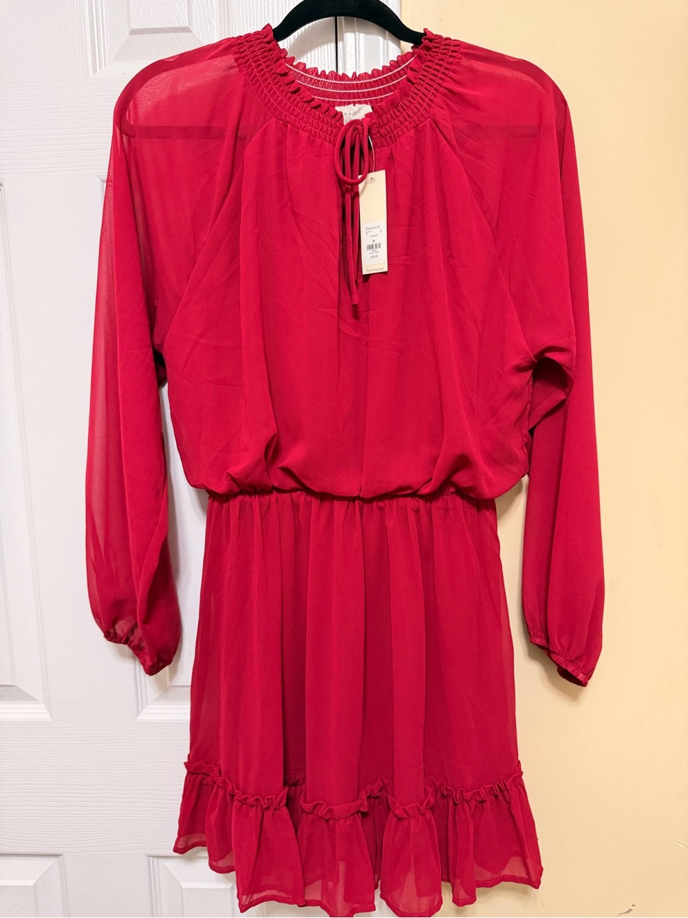 Francesca's Collections Red Long-Sleeve Ruffle Hem Dress